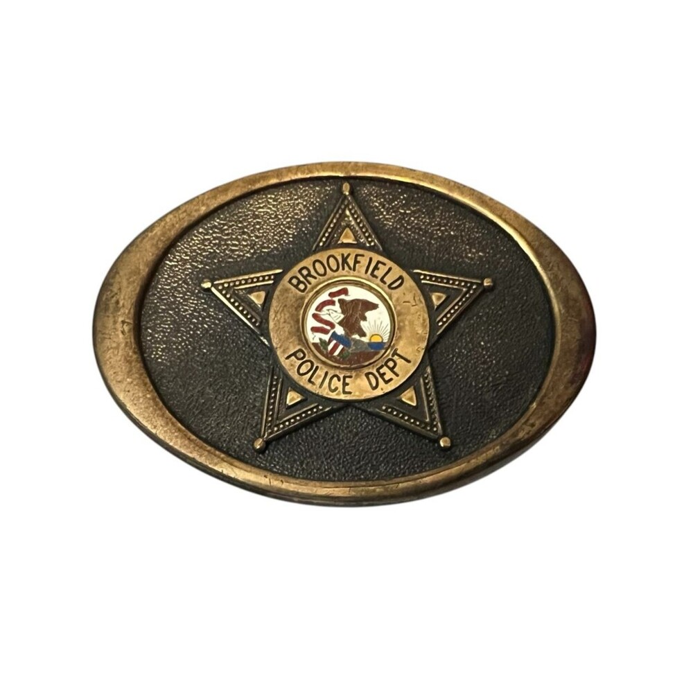 Vintage Brookfield Police Department Solid Brass Belt Buckle